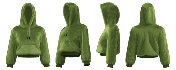 Realistic 3D green cropped hoodie with unique design details