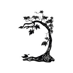 Elegant Hand-Drawn Illustration of a Tree With Branches and Leaves. Nature and Botanical Concept