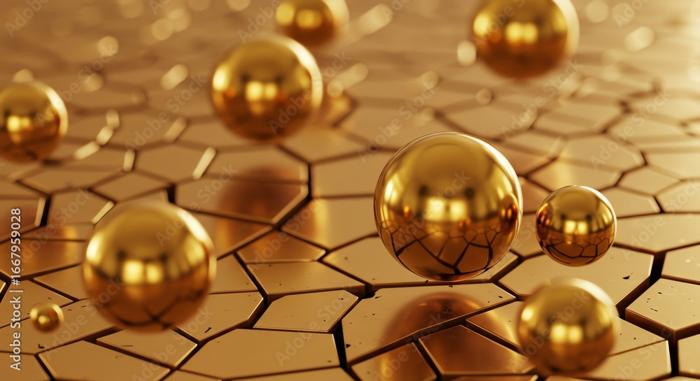 Poster gold spheres on hexagonal pattern