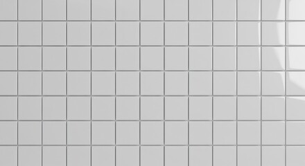 Grid of white rectangular tiles with gray grout lines lit with bright reflections