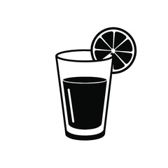 Simple vector icon of a glass of juice with a citrus slice.