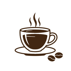 Steaming hot coffee cup vector icon illustration.