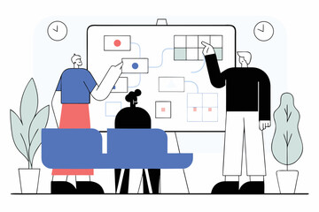 Dynamic team strategizing project roadmap during creative brainstorming session, fostering innovation and collaboration, perfect for showcasing modern business planning