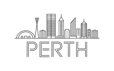 Fototapeta premium Sleek Perth Skyline Illustration Minimalist Cityscape with Bold Lettering Capturing Modern Urban Design and Travel Destination Appeal