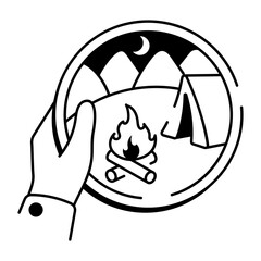 A sketchy style icon showing a camping patch
