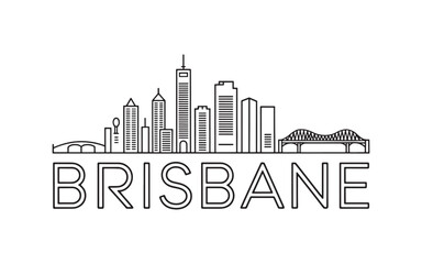 Obraz premium Brisbane Skyline Illustration Minimalist Cityscape Outline Featuring Bridges and Buildings in a Modern and Clean Design Aesthetic
