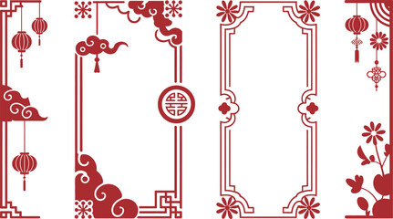 Four ornate Chinese style decorative frames and elements