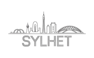Naklejka premium Sylhet Cityscape Silhouette Graphic Design Showcasing Landmarks and Typography Creating a Minimalist and Modern Representation of the City