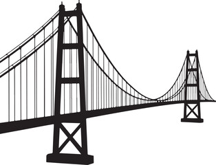 Fototapeta premium Sketch of a suspension bridge with towers and cables isolated on white background