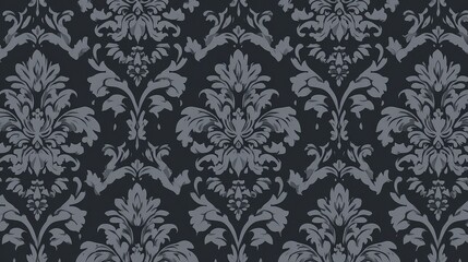 Dark Gray Damask Pattern Wallpaper