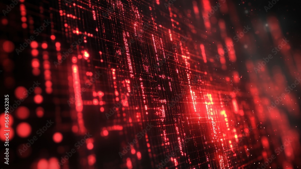 Aufkleber abstract red digital network background with flowing data lines