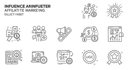Vector Line Icons for Digital Marketing Strategy, SEO, and Web Analytics, Highlighting Mobile Optimization, Content, and Online Business Concepts