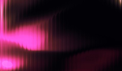Abstract background of glowing pink waves in the dark with stripes effect. Refraction of wavy striped glass.