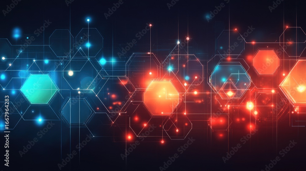 Aufkleber abstract glowing digital network with futuristic hexagonal elements