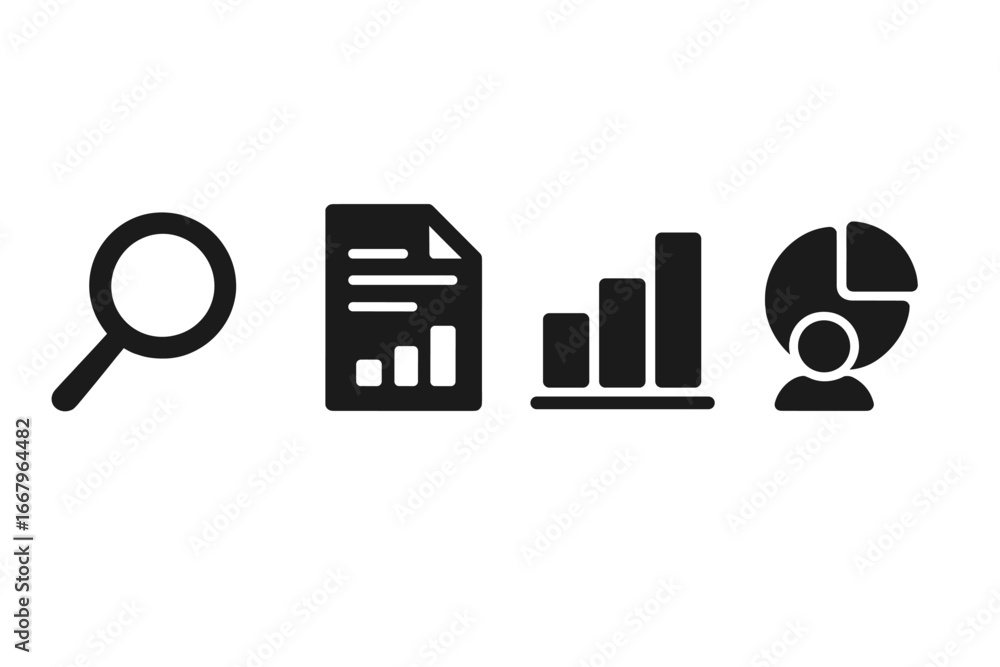 Aufkleber business analytics solid icon set. glyph collection for data analysis, insights, and reporting. magn