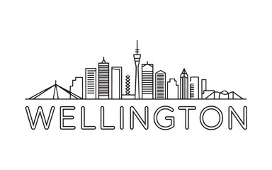 Minimalist Skyline of Wellington New Zealand An Iconic Urban Landscape Featuring Notable Landmarks in a Clean Black and White Design