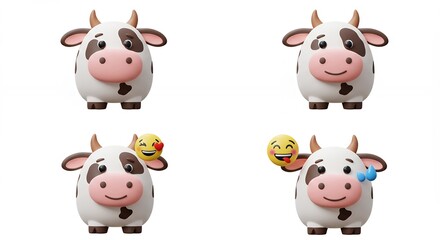 Fototapeta premium Cute cartoon cows with different emotions
