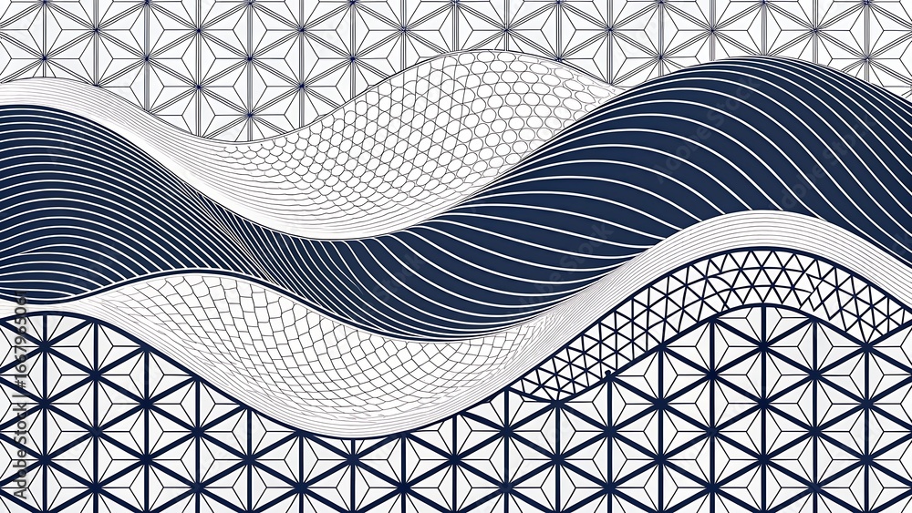Poster abstract geometric wave pattern in navy and white shades a modern textile design background with rep