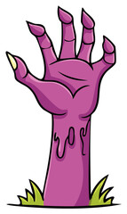 Fototapeta premium Cartoon Purple Zombie Hand Rising From the Ground with Dripping Gore and Pointed Fingernails