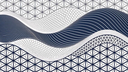 Abstract geometric wave pattern in navy and white shades a modern textile design background with repetitive shapes and flowing curves