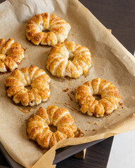 golden crispy apple puff pastry dessert close up