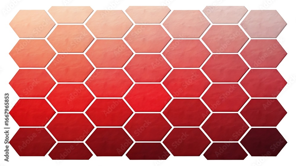 Poster abstract hexagon pattern with gradient of red tones from light peach to deep burgundy creates a text