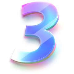 Futuristic holographic style digit number 3 with shiny chrome-like reflection and vibrant rainbow gradient effect for modern digital art and abstract design
