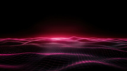Neon pink digital waveforms on black background - abstract futuristic concept
