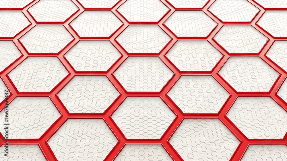 Poster abstract red hexagon grid pattern background design with white fill seamless geometric texture moder