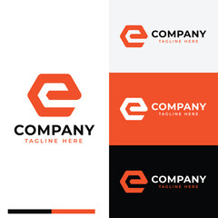 Simple bold E hexagon logo symbol icon flat stock vector design