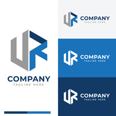 Simple bold hexagon letter UR logo symbol icon flat stock vector design