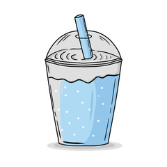 Cute hand drawn cold colorful blue drink in a plastic cup vector illustration