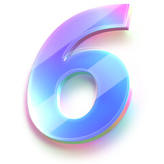 Glossy holographic style digit number 6 with metallic gradient and prism-like rainbow reflection giving a futuristic shiny effect for digital art designs