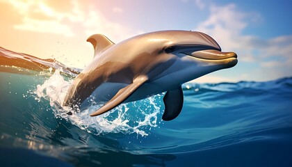 Dolphin leaps through ocean waves