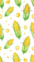 Watercolor corn pattern on white background (3)