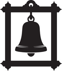 Obraz premium Ornate black silhouette of a bell hanging within a decorative frame isolated on white background