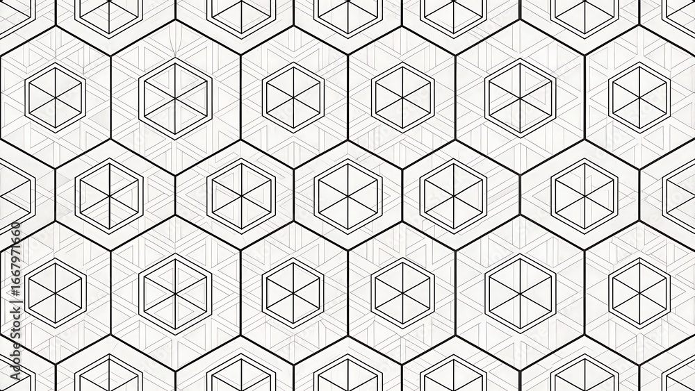 Poster hexagonal pattern with geometric design elements seamless vector background in monochrome style for 