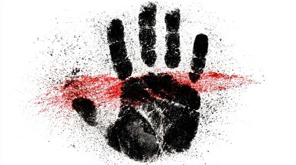 Fototapeta premium Handprint in Red and Black with Grunge Texture on White Background