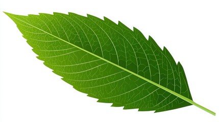 Detailed Green Leaf with Veins on a White Background for Design