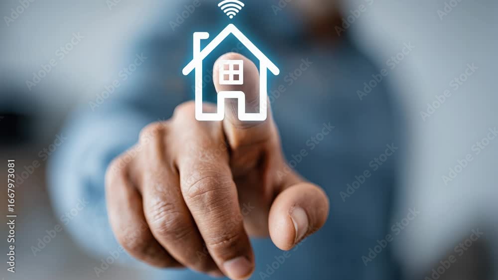 Poster a user engages and interacts with a digital interface designed specifically for a smart home system