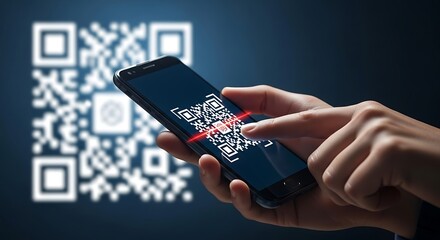 Smartphone Scanning a QR Code with Red Laser on a Dark Background
