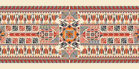 Traditional Tatreez embroidery horizontal seamless pattern, Palestinian border. Scalable vector design for print, background, template