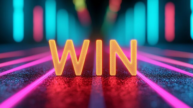 A vibrant, neon-lit graphic featuring the word "WIN" against a colorful, abstract background, representing success and positivity. - Powered by Adobe