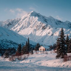Fototapeta premium white snow mountain landscape Alaska