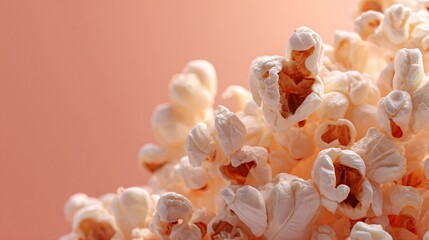 Sunlit popcorn with coral and peach background accents, breezy aesthetic