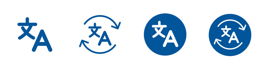 Language icons for interpreter, language converter, communication, translation and chat. Solid vector icons.