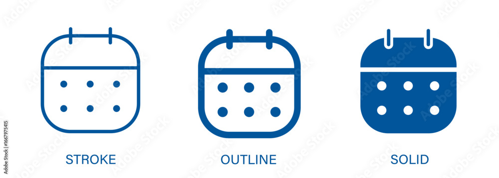 Poster calendar icon with editable stroke, outline and solid styles. vector icon representing dates, time, 