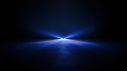 Obraz premium Futuristic blue light beam on reflective surface in dark space
