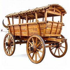 Fototapeta premium Traditional wooden ox cart in rural Southeast Asia and isolated on white background