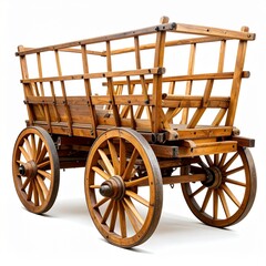 Fototapeta premium Traditional wooden ox cart in rural Southeast Asia and isolated on white background